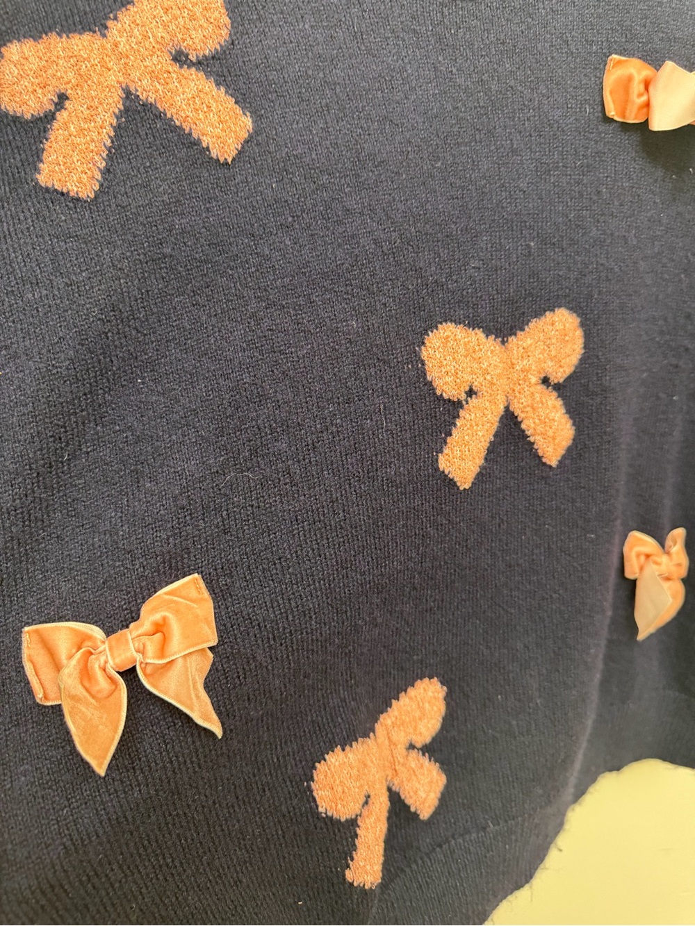 Maeve Navy Crewneck Sweater with Pink Bow Accents - Picture 4 of 6